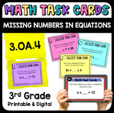 Unknown Numbers in Equations Math Task Cards w/ Digital 3.OA.4