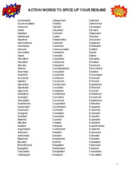 Preview of 3 PAGES of Resume Action Words!