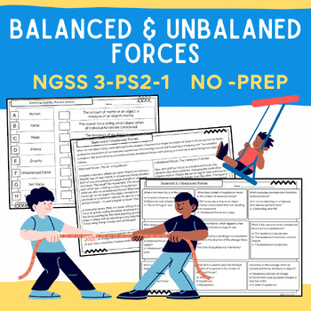 Preview of 3-PS2-1 Force & Motion: Balanced & Unbalanced Forces Reading Packet & Activities