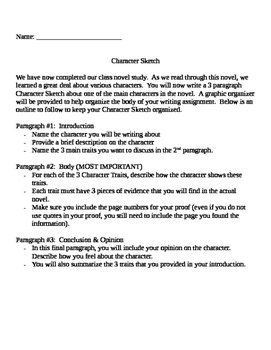 Wonder Character Sketch Assignment Sheet and Rubric
