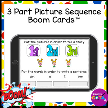 Preview of 3 Part Picture Sequence and Sentence Digital Activities Writing BOOM Cards