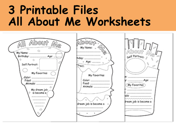 Preview of 3 Printable Files All About Me Worksheets