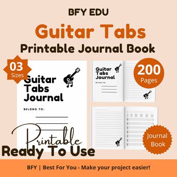 Preview of 3 Printable Guitar Tabs Journal 8.5''x8.5''-6''x9''-8.5″ x 11″ 200 pages
