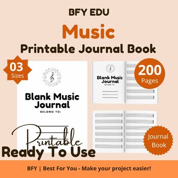 Preview of 3 Printable Music Journal 8.5''x8.5''-6''x9''-8.5″ x 11″ 200 pages