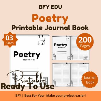 Preview of 3 Printable Poetry Journal 8.5''x8.5''-6''x9''-8.5″ x 11″ 200 pages
