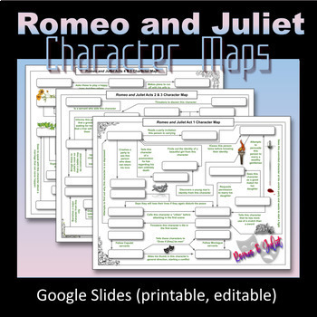 Preview of 3 ROMEO AND JULIET Character Maps (Quiz, Worksheet, Review, Test) NO PREP!