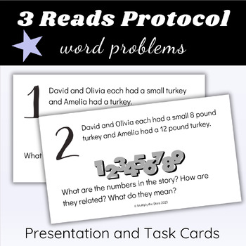 Preview of 3 Reads Protocol Math Word Problems Thanksgiving Theme