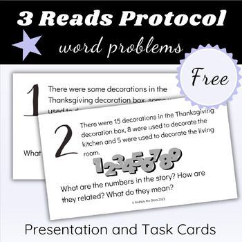 Preview of 3 Reads Protocol Math Word Problems Thanksgiving Theme