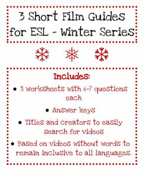 Preview of 3 Short Film Guides for ESL - Winter Series - Worksheets for Holiday Videos