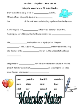 3 Solids, Liquids, Gases Worksheets by TchrBrowne | TpT