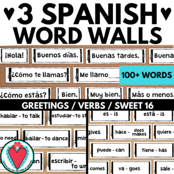 Preview of Spanish Back to School Bulletin Board Spanish Verbs Greetings Word Walls Grammar