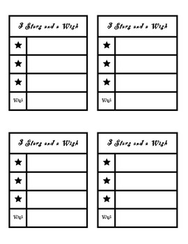 Preview of 3 Stars & a Wish Student Feedback Card