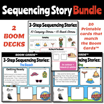 Preview of 3-Step Sequencing Story BUNDLE (2 BOOM CARD DECKS + Matching Printable)