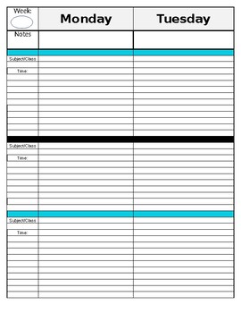 Preview of Three Subject Horizontal Lesson Planner, Plan Book, Binder Pages Weekly