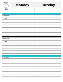 Three Subject Horizontal Lesson Planner, Plan Book, Binder Pages Weekly