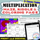 Preview of 3 TIMES-TABLE MULTIPLICATION FACTS Maze, Riddle, Color by Number PRINT, DIGITAL