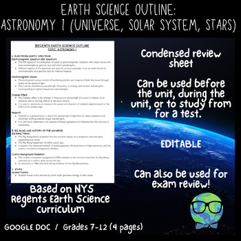 Preview of 3 TOPIC OUTLINE: ASTRONOMY 1 (UNIVERSE, SOLAR SYSTEM, STARS)