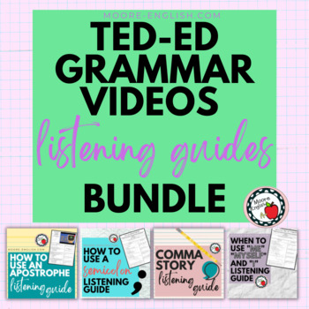 Preview of 4 Ted-Ed Grammar Videos Listening Guides / Commas, Semicolons, Apostrophes