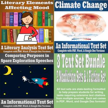 Preview of 3 Text Set Bundle - Space Exploration, Climate Change, Literary Analysis
