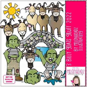 Preview of 3 {Three} Billy Goats Gruff clip art 2022 COLORED by Melonheadz Clipart