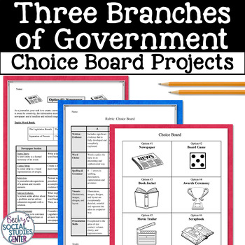 Preview of 3 Three Branches of Government Constitution Choice Board