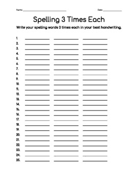 3 Times Each Spelling List Activity by JoMo s Legacy TpT