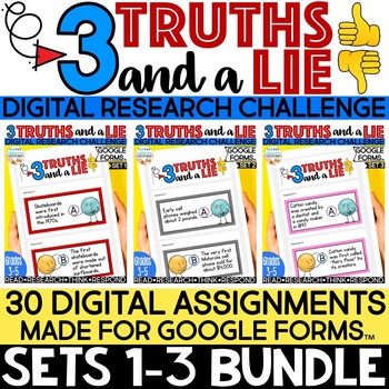 Preview of 3 Truths and a Lie BUNDLE | Digital Research Challenge for Google Forms™