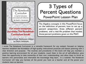 Preview of 3 Types of Percent Problems - Notebook Curriculum Lesson Plans