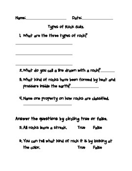 3 Types Of Rock Quiz By Ohfishally Elementary Teachers Pay Teachers