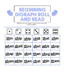 Preview of 3 Unique Digraph Roll and Read  *Aligns with Barton Reading and Spelling B2 L5*
