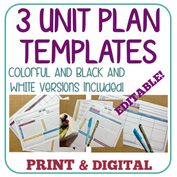 Preview of 3 Unit Plan Templates - Print and Digital