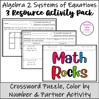 Preview of Three Variable System of Equations Activities| Color by Number | Review Activity