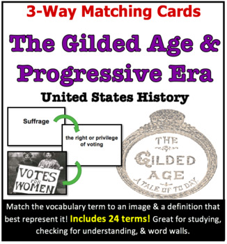 Preview of 3-Way Matching Vocabulary Cards - Gilded Age & Progressive Era (U.S. History)