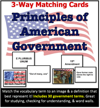 Preview of 3-Way Matching Vocabulary Cards - Principles of American Government