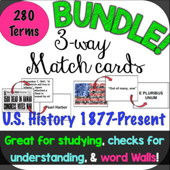Preview of 3-Way Matching Vocabulary Cards Bundle! U.S. History 1877-Present + Geography