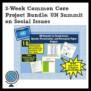Preview of 3-Week Project BUNDLE: UN Social Issues Summit Persuasive Speech & Presentation