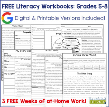 Preview of 3-Week Take Home Literacy Packet - Grades 5-8