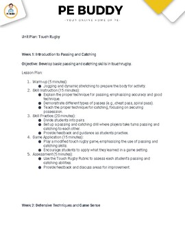 Preview of 3-Week Touch Rugby Unit Plan + Lesson Plans: Editable Format