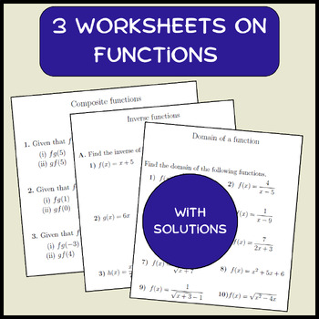 Preview of 3 Worksheets on functions (with solutions)