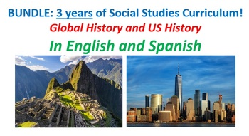 Preview of 3 Years of History Lessons - Global 1, Global 2, US History (English & Spanish)