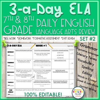 Preview of 3-a-Day ELA {SET 2}-Mechanics, Vocabulary & ELA Bell Work | Distance Learning