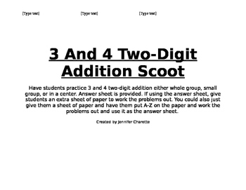 Preview of 3 and 4 Two-Digit Addition Scoot