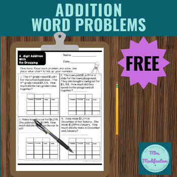 Preview of Addition Word Problems with and without regrouping