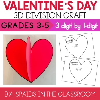 Preview of 3 divided by 1 Digit Long Division Valentine's Day Heart Craft & Activity