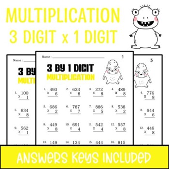 Preview of 3 by 1 Digit Multiplication Times Tables Practice Sheets Maths Warm Up Drills