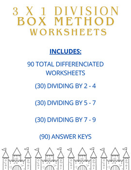 Preview of 3 by 1 Division- Box Method: 90 Differentiated Worksheets