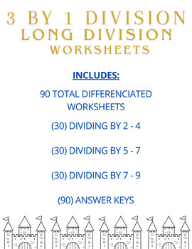 Preview of 3 by 1 Long Division: 90 Differentiated Worksheets