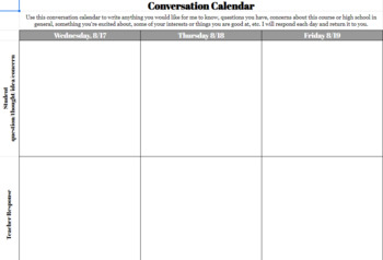 Preview of 3 day Conversation Calendar - Get to Know You - Student/Teacher Discourse