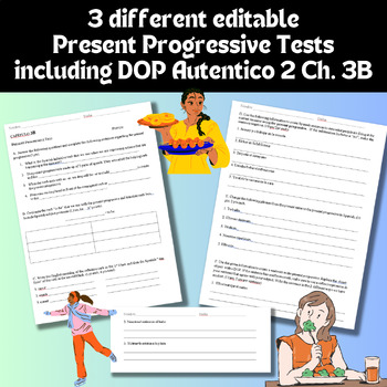 Preview of 3 different editable Autentico 2 Ch. 3B Present Progressive Tests with Pronouns