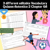 3 different editable Autentico 2 Chapter 6A Vocabulary Quizzes